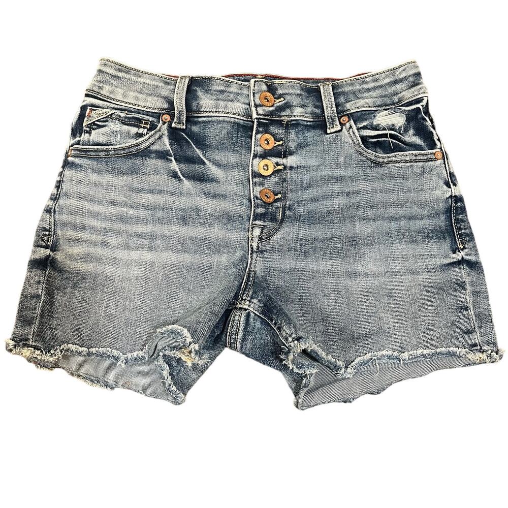 Maurices Edgely Stretchy High-Rise Button Fly Distressed Jean Shorts Sz 2